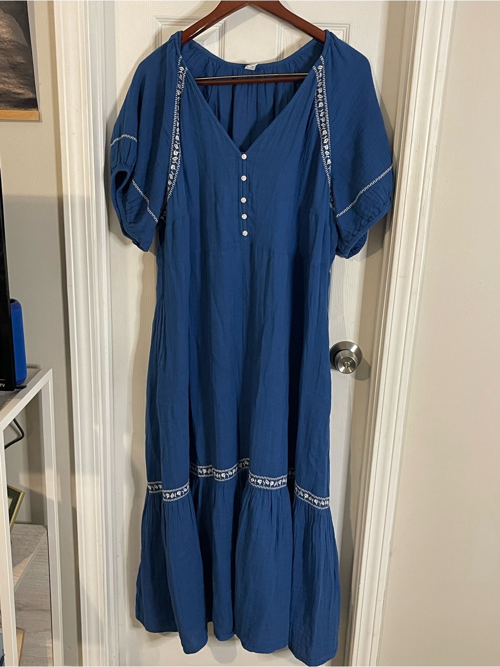 Old Navy Deep Blue Embroidered Maxi Dress